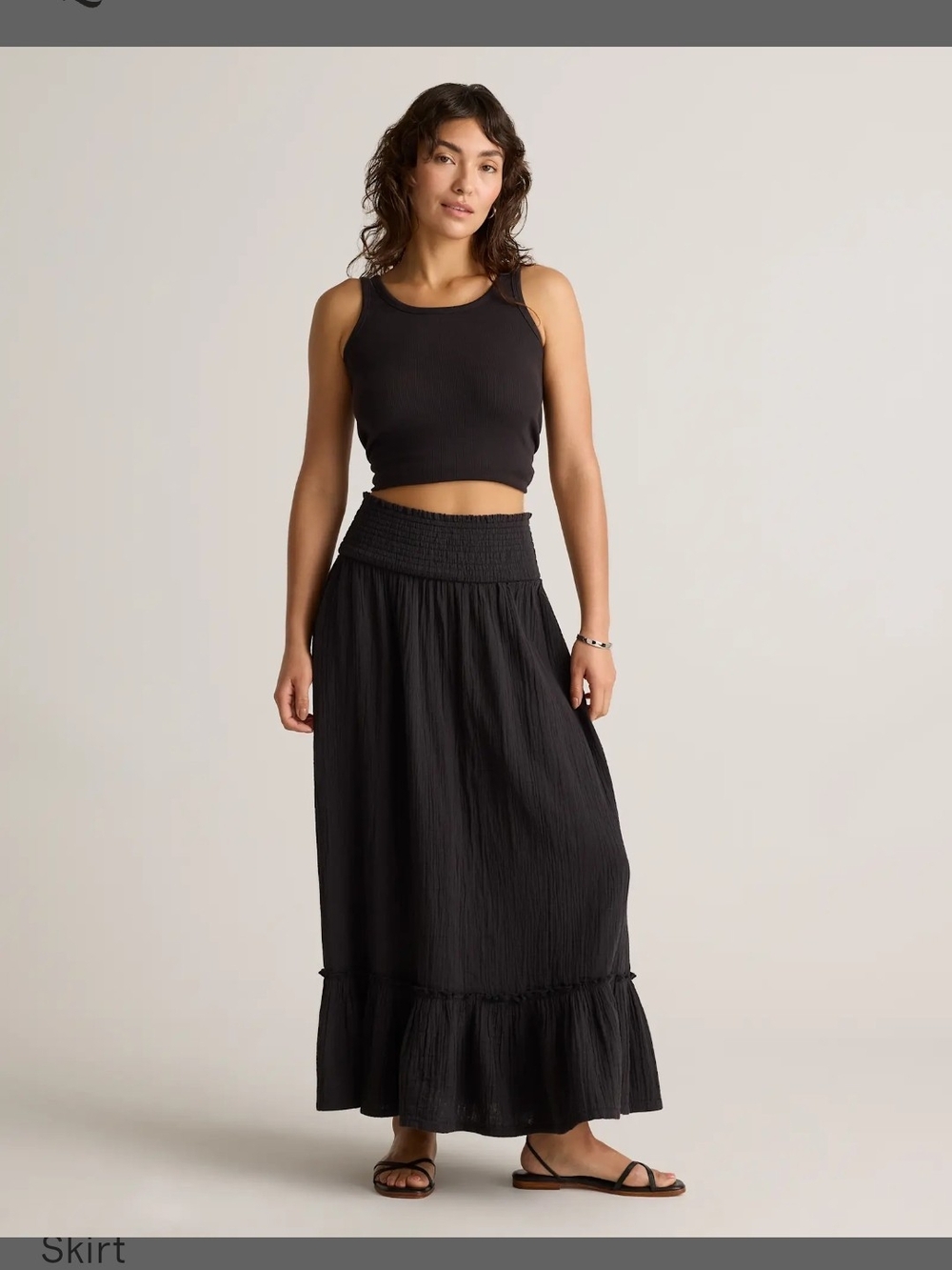 Black Cotton Gauze Maxi Skirt